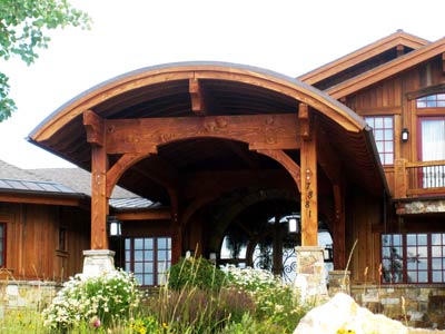 timber frame covered pavilion entryway