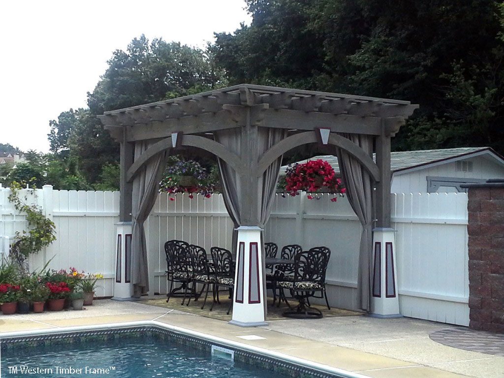 triple stain pool pergola